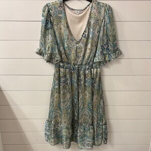 Chenault Blue and Green Paisley Midi Dress